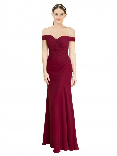Discount Off the Shoulder Long Chiffon Prom Dress with Pleats