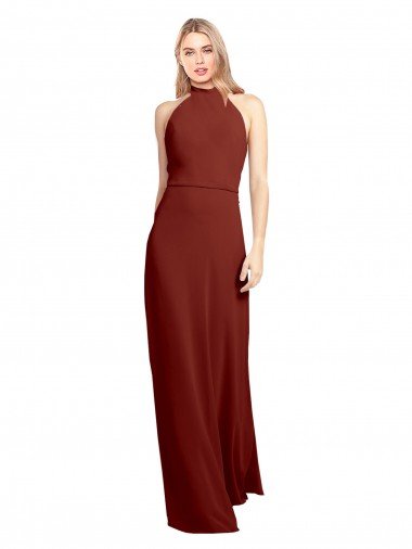 Discount Slim High Neck Halter Fitted Open Back Chiffon Prom Dress