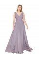 Draped Floor Length High Neck V-Back Chiffon Prom Dress with Shirred Bodice