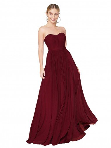 Discount Draped Strapless Long A-Line Chiffon Prom Dress