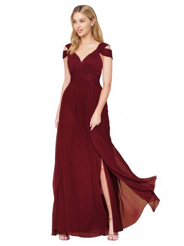 Discount Off the Shoulder Long Chiffon Prom Dress with Side Slit