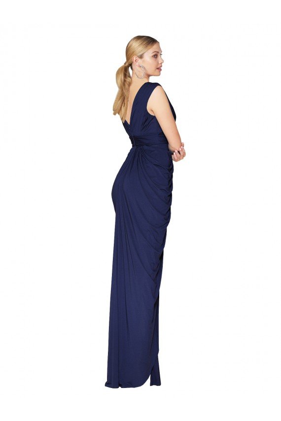 Draped V-Neck Long Chiffon Prom Dress with Front Slit