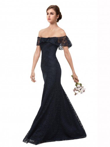 Discount Off the Shoulder Long Lace Prom Dress with Flutter Sleeves