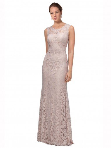 Discount Long Sleeveless All Lace Prom Dress with Scoop Neckline