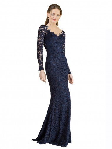 Discount Illusion Long Sleeves Lace Prom Dress with Sheer Keyhole Back