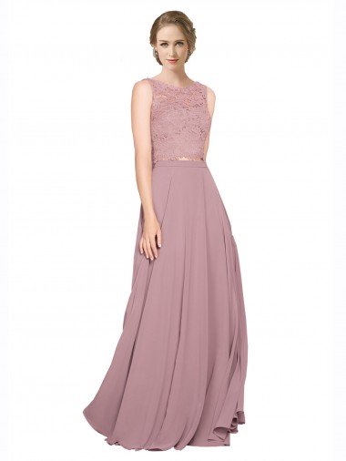 Discount Long A-Line Chiffon Prom Dress with Sleeveless Lace Crop Top