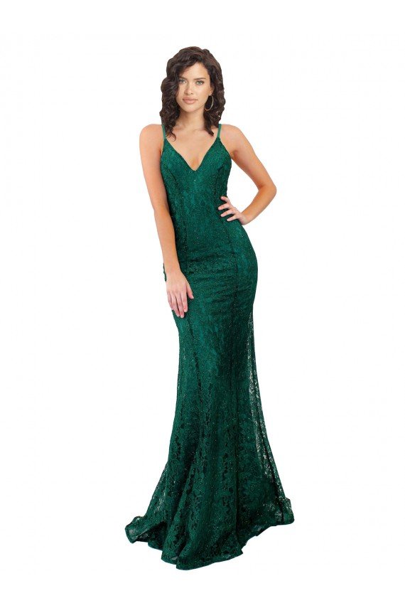 Black Tie Sleek Fishtail Shaped Long Lace Prom Dress
