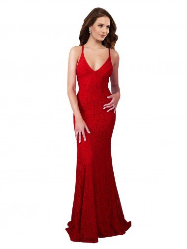 Discount Low Back V-Neckline Floor Length Lace Prom Dress