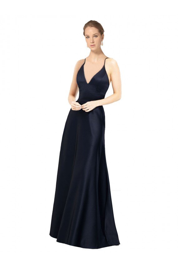 Sexy Satin Prom Dress with Deep V-Neckline and Strappy Back