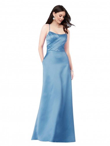 Discount Crossing Strap Back Pleated Bodice Long Satin Prom Dress