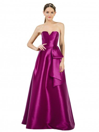 Discount Sleeveless V-Neck Long Satin Prom Dress with Bow Waist