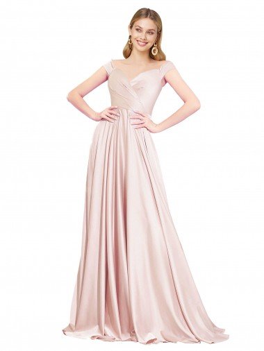 Discount A-Line Off the Shoulder Sweetheart Satin Prom Dress