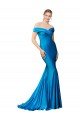 Off the Shoulder Long Chapel Train Satin Prom Dress