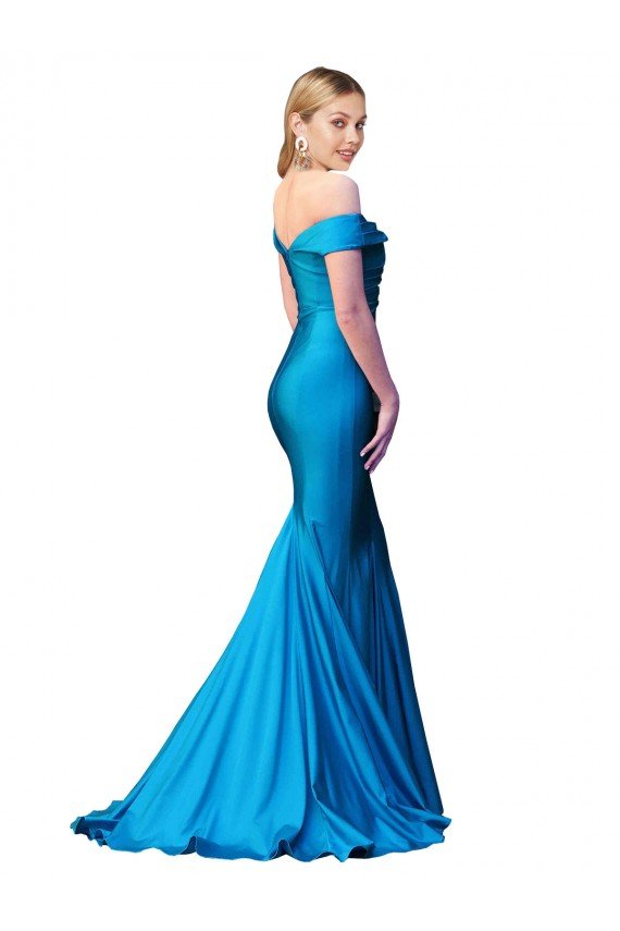 Off the Shoulder Long Chapel Train Satin Prom Dress