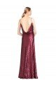 High Neck Halter Long Slim Sequin Prom Dress with V-Neck and Blouson Bodice