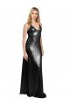 Full Length A-Line Sequin Prom Dress with Spaghetti Straps V-Neckline