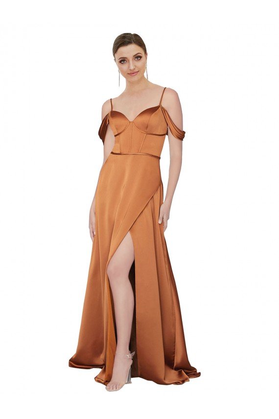 Silky Satin Prom Dress with Bustier Bodice