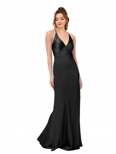 Discount Cowl Back V-Neck Silky Satin Prom Dress