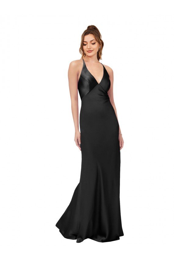 Cowl Back V-Neck Silky Satin Prom Dress