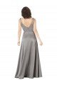 Plunging V-Neckline Long A-Line Silky Satin Prom Dress