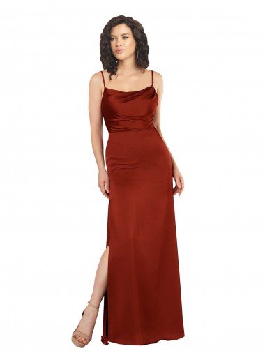 Discount Floor-Length Silky Satin Prom Dress with Skirt Slit