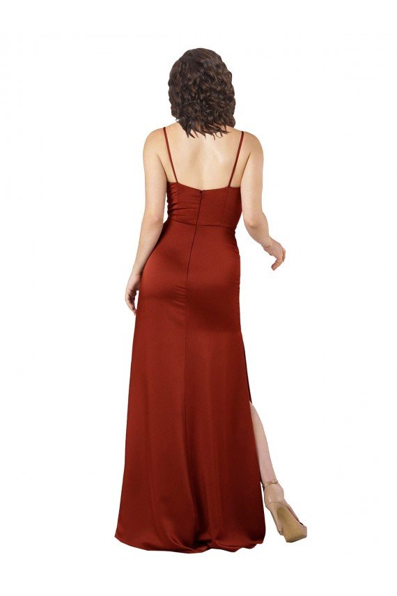 Floor-Length Silky Satin Prom Dress with Skirt Slit