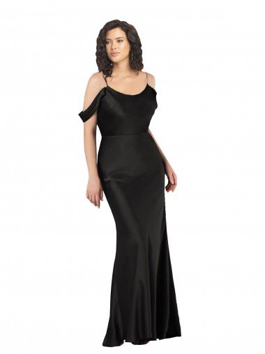 Discount Off the Shoulder Sleeves Silky Satin Prom Dress with Skirt Slit
