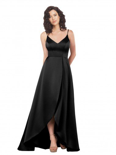 Discount High Low V-Neckline Silky Satin Tulip Prom Dress with Wrap Skirt