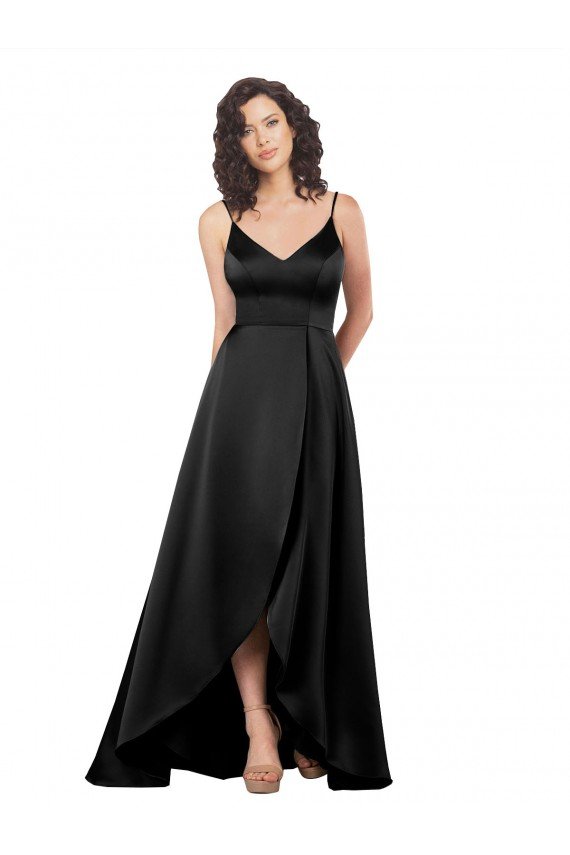 High Low V-Neckline Silky Satin Tulip Prom Dress with Wrap Skirt