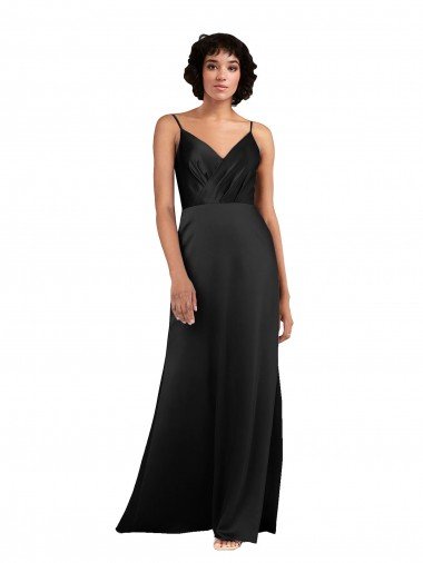 Discount Full Length V-Neckline Silky Satin Prom Dress with Spaghetti Straps