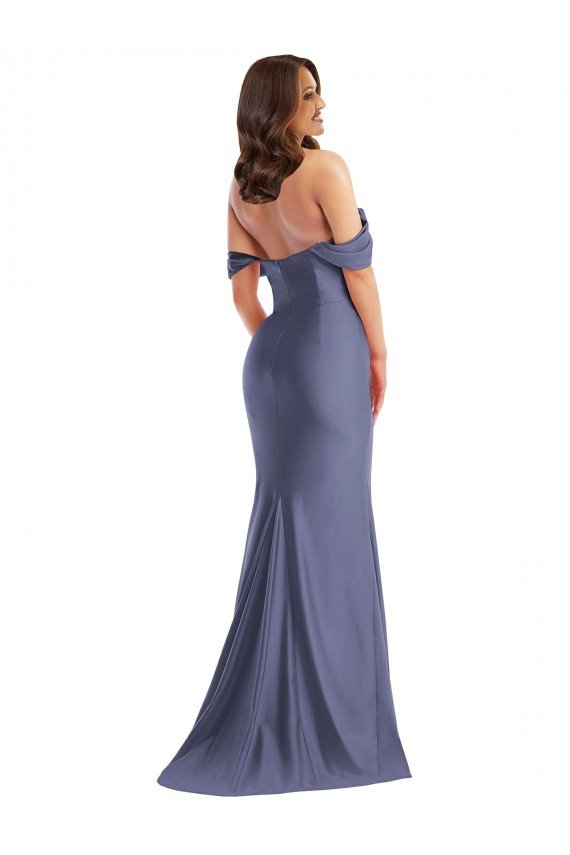 Off the Shoulder Corset Silky Satin Mermaid Prom Dress with Side Slit