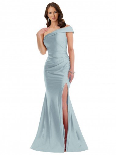 Discount Bias-Cuff One Shoulder Silky Satin Mermaid Prom Dress with Side Slit