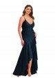 Pleated Wrap Ruffled High Low Silky Satin Prom Dress