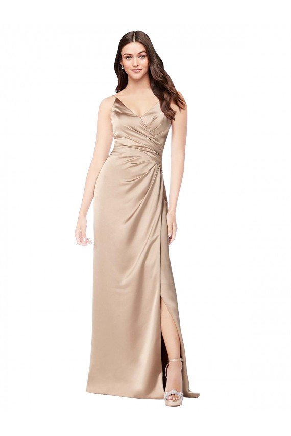Silky Satin Prom Dress with Draped Surplice Bodice