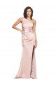 Full Length Ruched Silky Satin Prom Dress with Low Back and High Split