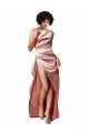 Low Back One Shoulder Full Length Silky Satin Prom Dress