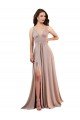 Long A-Line Plunge V-Neckline Spandex Prom Dress with Slit