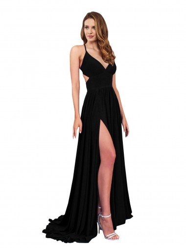 Discount High Slit Open Back Long Spandex Prom Dress with Lined Crossover Bust