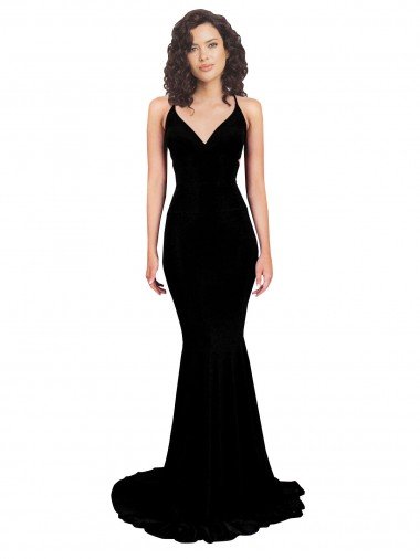 Discount Fishtail Shaped V-Neck Open Back Spandex Prom Dress
