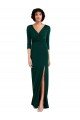 Floor Length 3/4 Sleeves V-Back Draped Wrap Maxi Spandex Prom Dress