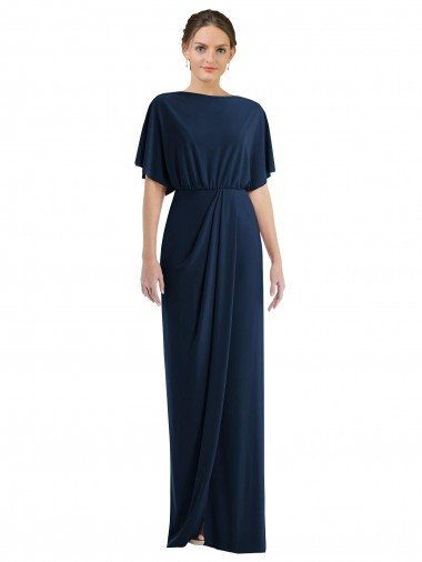 Discount Open Back Short Sleeves Draped Tulip Skirt Maxi Spandex Prom Dress