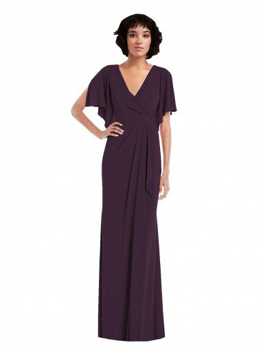 Discount Faux Wrap Split Sleeves Maxi Spandex Prom Dress with Cascade Skirt