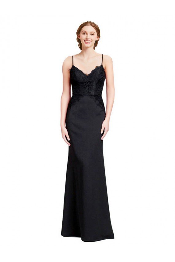 Long Chiffon Prom Dress with Lace Bodice and Curved V-Neckline