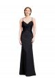 Long Chiffon Prom Dress with Lace Bodice and Curved V-Neckline