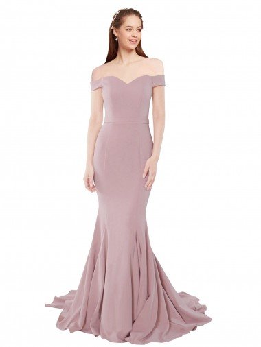 Discount Off the Shoulder Mermaid Long Sweep Train Prom Dress