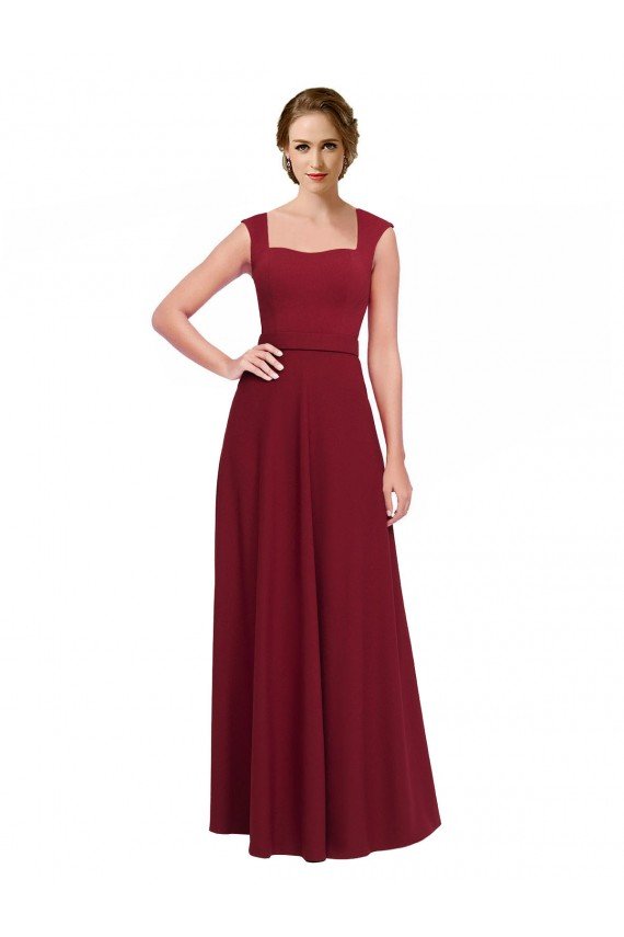 Square Neck Subtle Cap Sleeeves Crepe Prom Dress