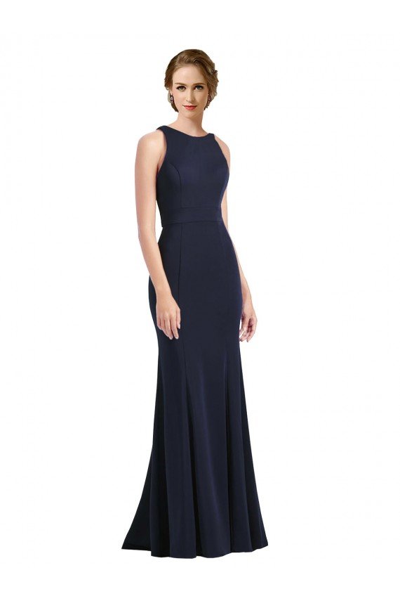High Neck Sheath Long Crepe Prom Dress
