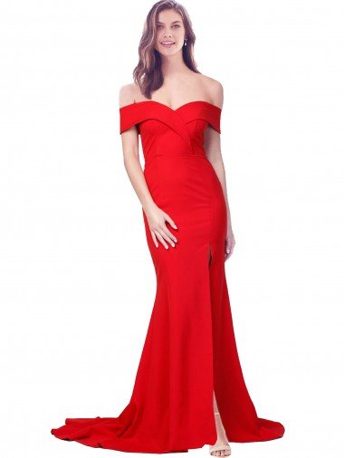 Discount Criss Cross Full Length Long Crepe Prom Dress with Side Split