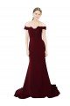 Full Length Off the Shoulder Formal Crepe Prom Dress with Lace On Bodice and Back
