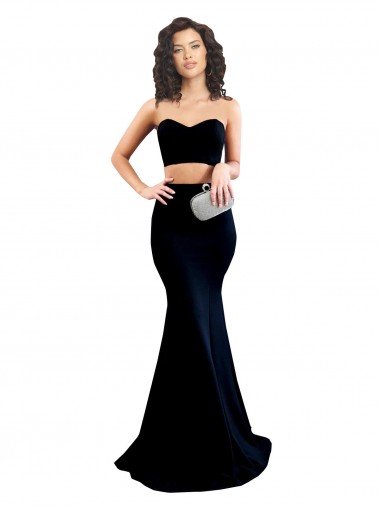 Discount Two Piece High Neck Crepe Prom Dress